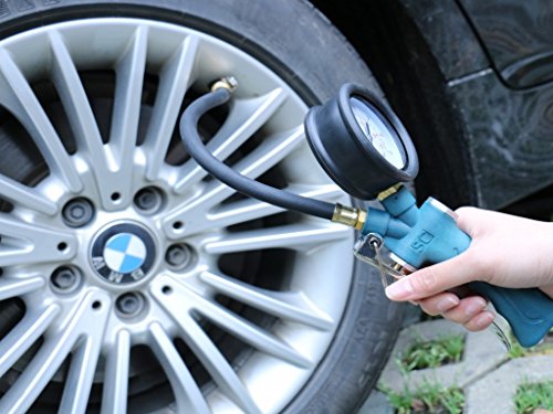 Profi Reifenfüller Druckluft Luftdruckprüfer Reifendruckmesser, mit 360°drehbarem Manometer, für Auto Motorrad Fahrrad PKW LKW (10bar)