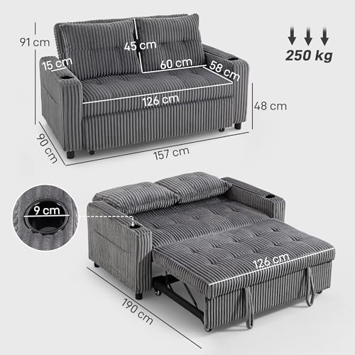 HOMCOM Corduroy 2-Seater Sofa Bed Click-Clack