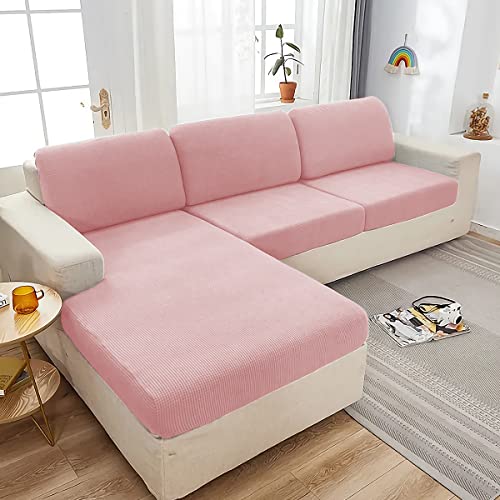Aufteil Sectional Couch Covers 4 Pieces L Shape Sofa Covers，Anti-Slip Individual Seat Cushion Chaise Covers，High Stretch Couch Cushion Covers For Both Left/Right Sectional Couch(4 Seater,Pink) #TOP2