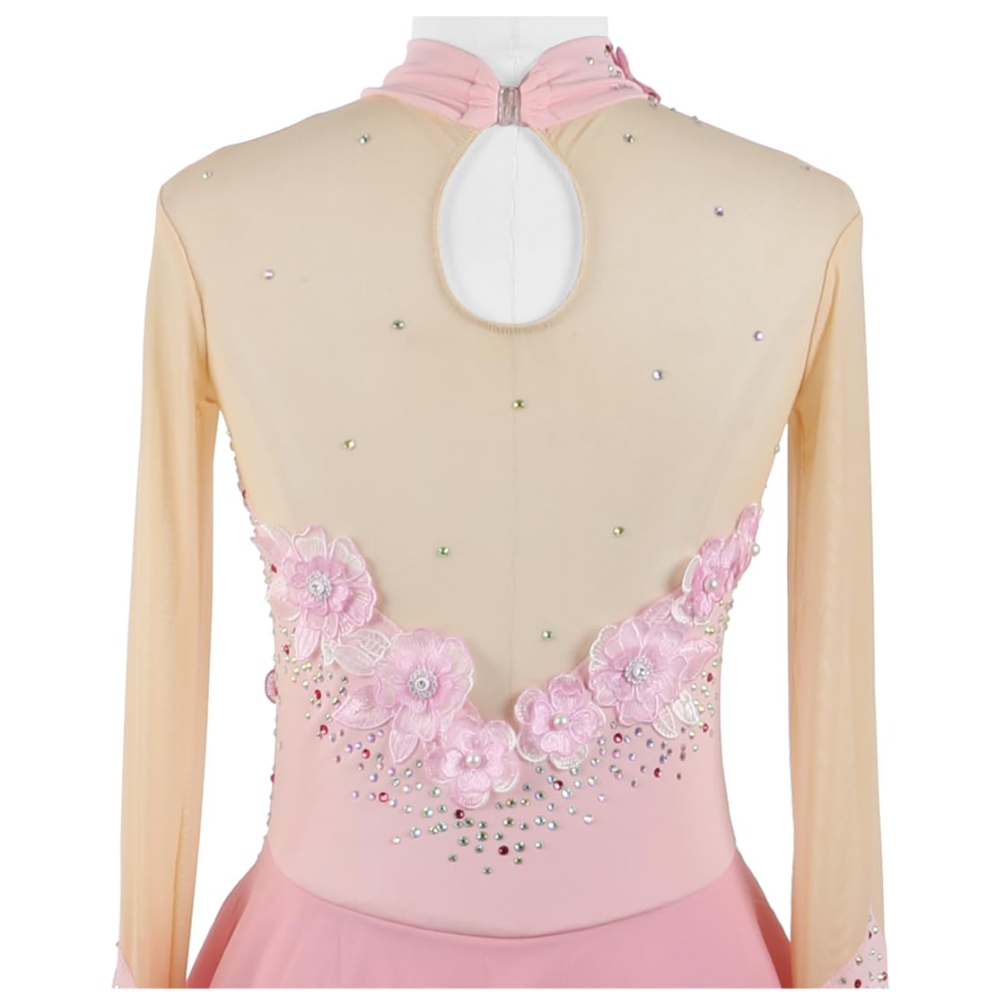 Bambina Vestito da Pattinaggio Artistico Blu Floreale Maniche Lunghe Body da Balletto Danza Vestito da Ballo Latino Danza Body Ginnastica Ritmica per Donna