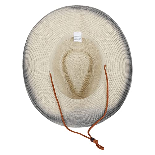 Straw Cowboy Hat Wide Brim Sun For Men Women Cowgirl Panama With Chin Strap Bull Sombrero Travel Change Color, Beige& Black, One Size #TOP5