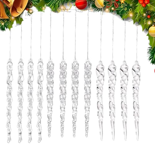 Carámbanos para Árbol de Navidad | 12 Piezas Colgantes Acrílicos En Forma De Carámbano,Decoración Colgante en Forma de Lágrima para Cafeterías Paredes Exteriores Ventanas Interiores y Fiestas