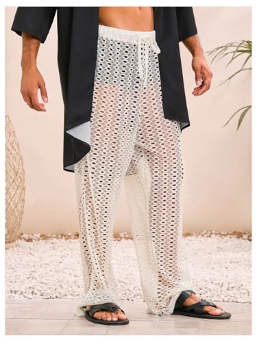 Milumia Men's Beach Pants Crochet Tie Front Hollow Out Knit Long Pants Beachwear4