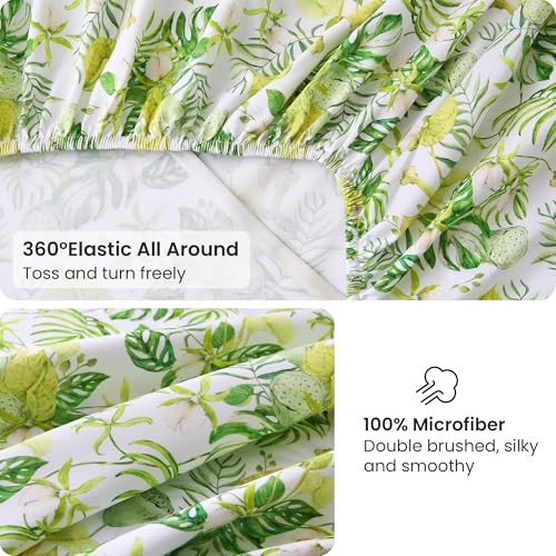 Image of Viviland Floral Twin Sheet Set - 3 Piece Jungle Greenery Botanical Patterned Bed Sheets - Soft, Breathable Microfiber Sheets with Deep Pocket, Non-Slip Fitted Sheets & Pillowcases