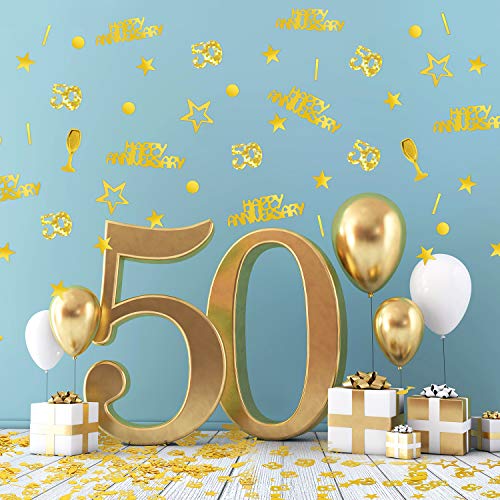 Image of WILLBOND 3000 Pcs Gold 50th Anniversary Confetti Glitter Confetti Table Scatter Decorations for 50th Anniversary Wedding Birthday Party Decoration (Pack of 3)