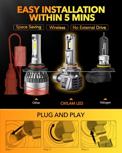 Image of OXILAM 9006 HB4 Fog Light Bulbs, 30000LM Super Bright 800% Brightness, 9006 6500K Cool White Bulbs, Plug-and-Play, Canbus Ready, Pack of 2