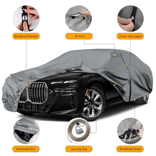 Image of Waterproof Premium Car Covers Replace for 2008-2025 BMW 7 Series, 10 Layers Heavy Duty with Cotton Liner All Weather Car Cover with Zipper Door, Windproof Bands for Snow Rain Dust Protection