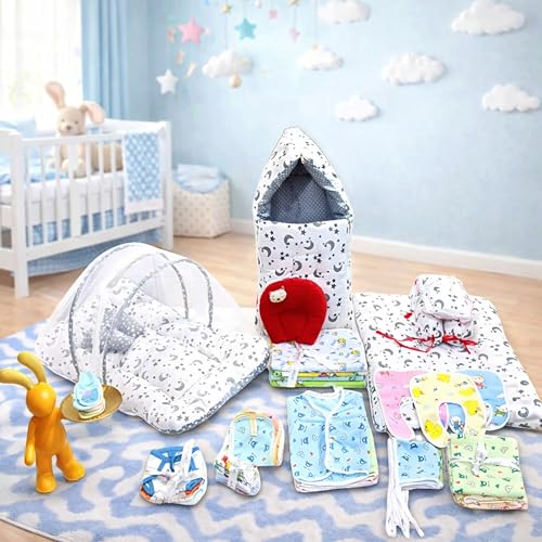 Image of Infantbond Baby All Season Use Hospital Essential Combo for New Born | Gift Pack | Baby Products | Maternity Essentials | Bedding Set (60 Items)(0-6 Months) (Gray Moon)(Colours May Vary)