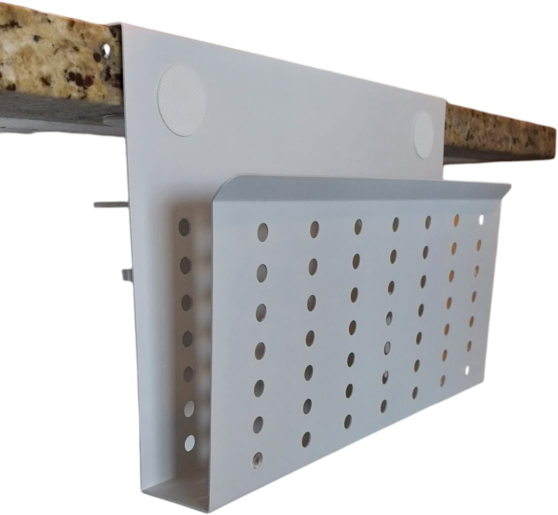 Desk Side Mount Laptop Holder (White) - No Drill Steel Hanging Organizer for Office & Home - Under Desk Storage image 8 of 9 B0D9MYB359