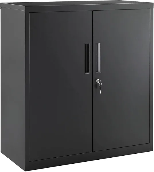 SONGMICS Garage Cabinet, Metal Storage Cabinet with Doors and Shelves, for Home Office, Garage and Utility Room, Black UOMC013B01