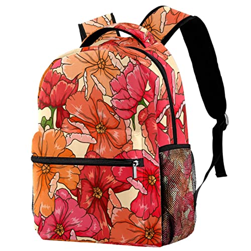 Sac à dos de voyage à fleurs rouges avec porte-bouteille pour enfants