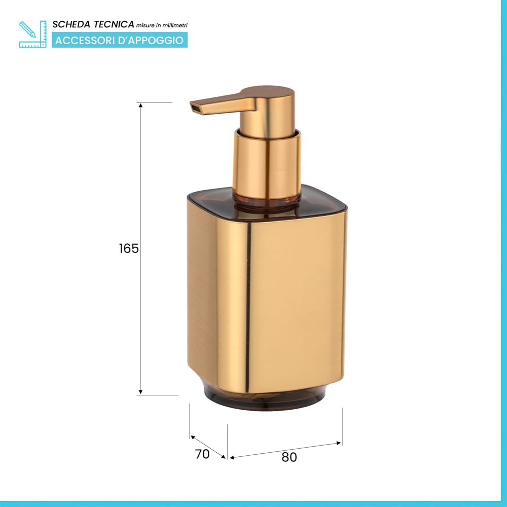 Dispenser Sapone Liquido Da Appoggio In Plastica Pregiata Oro Satinato E Nero – Dosatore Bagno 280 Ml Linea Lumina