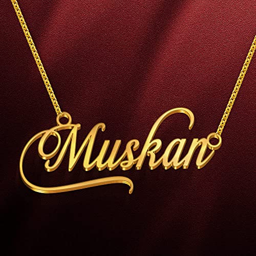 Image of Muskan Name Necklace in Gold Polish - Elegant Cursive Font, Personalized Jewelry for Women & Girls, Anti-Tarnish, Splash Proof, Custom Gift, Stylish & Timeless Design for Special Moments