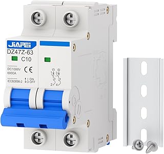 DC Miniature Circuit Breaker, 1000V 2 Pole 10 Amp Isolator for Solar PV System, Thermal Magnetic Trip DIN Rail Mount, C10 DC Disconnect Switch