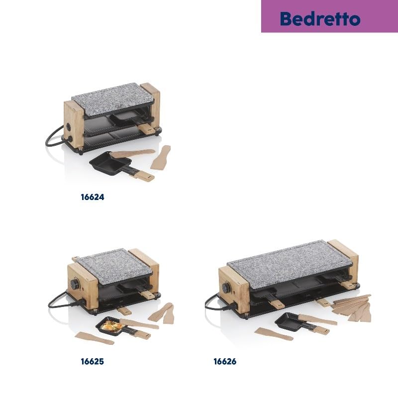 Kela Raclette/pierre BEDRETTO - Granit noir, pour 2 personnes, mini raclette avec plaque en pierre et poêlon, 27 x 11 x 13 cm