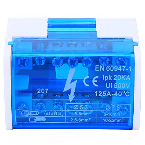 Bloques de Regleta de Terminales, Caja de Conexiones de 2 Niveles Caja de Distribución de Terminales 207 125A 500V 2 Entradas 12 Salidas Caja de Terminales de Carril DIN con