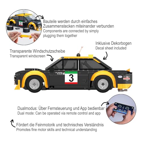 JAMARA 402859 CADA FIAT Abarth 131 1:20 2,4GHz Bricks, Spielzeugauto, Sport Rennwagen für Kinder ab 6 Jahre, RC Ferngesteuert, Set aus Klemmbausteinen, Geschenkidee für Kids