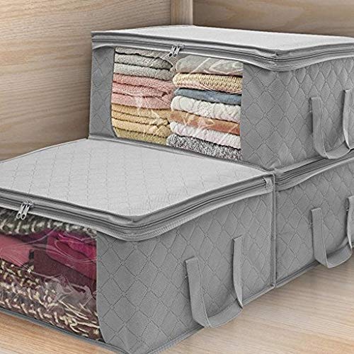 PLENTOP 6-Pack Foldable Closet Organizer Clothing Storage Bags with Clear Window Sturdy Zipper and Reinforced Handle (Gray)