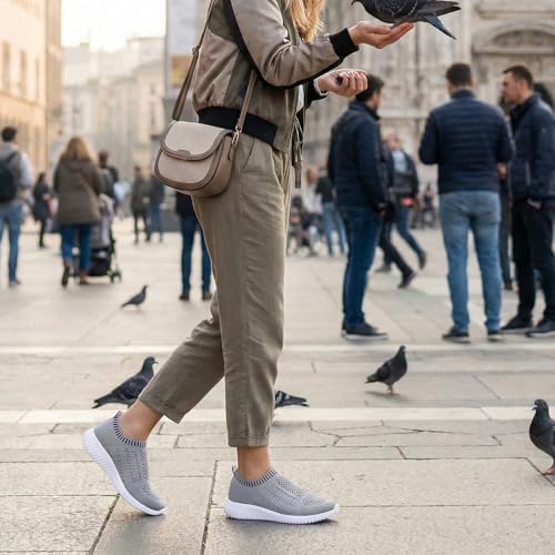 Image of konhill Womens Walking Shoes Slip On Sneakers Breathable Mesh Lightweight Casual Footwear for Daily Commute