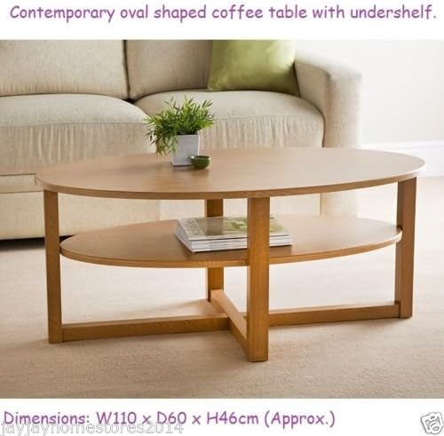 Goetic Contemporary Oval Shaped Milton Coffee Table With Undershelf.