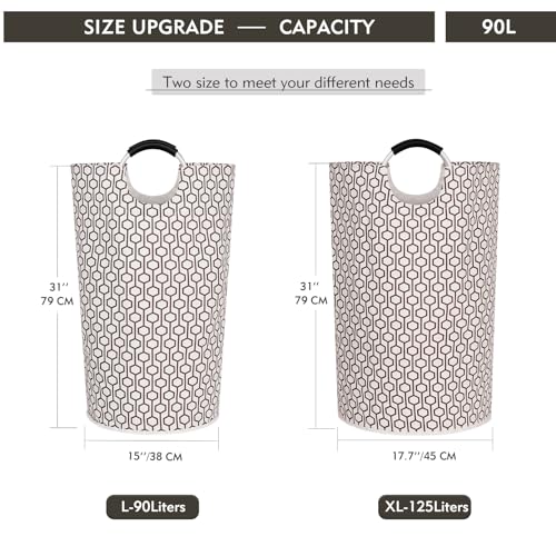 Maxsilan 90L Laundry Basket Laundry Hamper, Dirty Clothes Hamper for Laundry, Waterproof Collapsible Washing Bin with Aluminum Handles, Freestanding Tall Laundry Bag for College Dorm, Family, Hexagon - Image 2