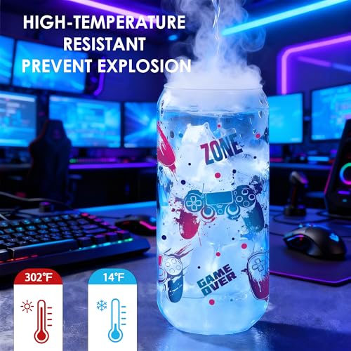 Joeyan Gamer Trendy Gift Set for Men, 20oz Glass Cup with Lid and Straw & Socks, Game Lover, Cool Birthday Present for Teenage Boys 10-18, Cute Modern Soda Tumbler for iced Tea, Iced Coffee — photo 3