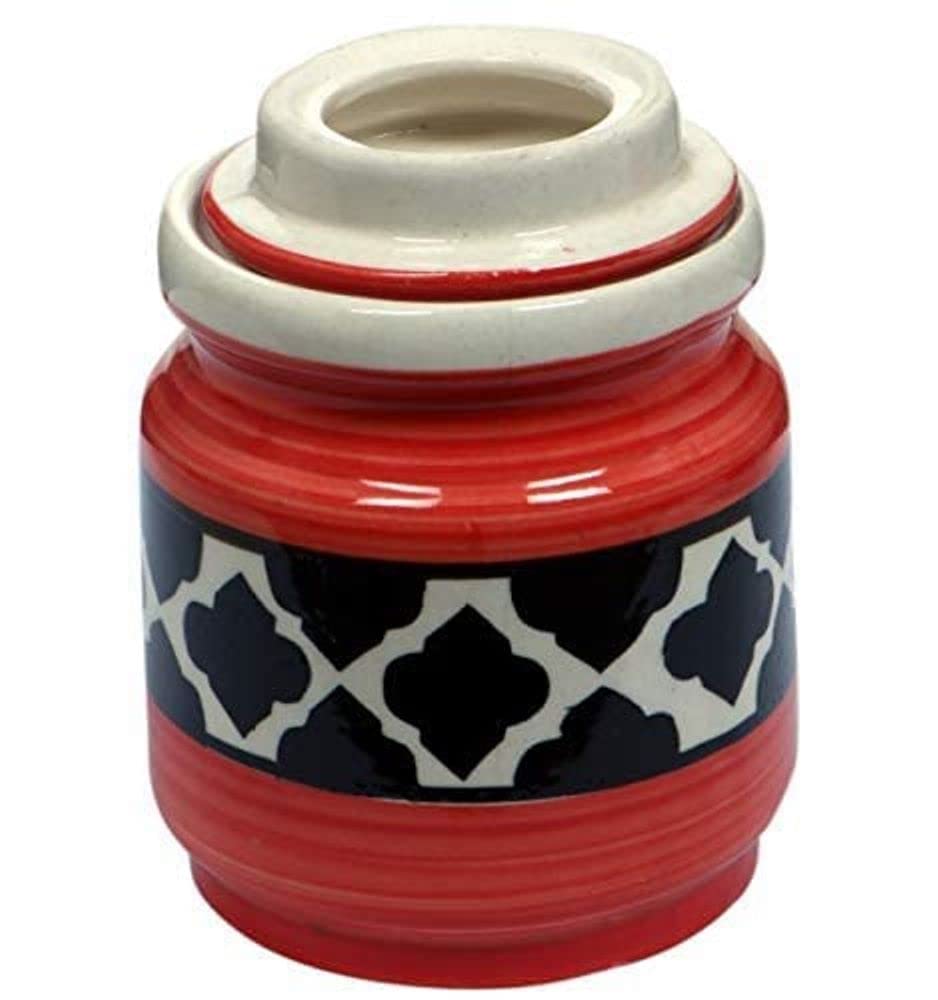 RAJ ROYAL Red Pottery Hand Painted Cornichon 750 Gram Storage Jar Container with Lid Ceramic Food Storage Multipurpose Storage Container for Home(Set of 2) (Red) - Image 4 thumbnail