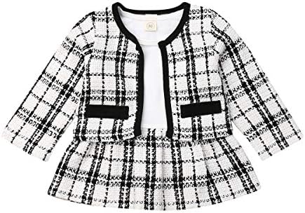 2Pcs Toddler Baby Girls Kid Long Sleeve Plaid Cardigan Coat Outwear +Plaid Dress Tutu Skirt Princess Party Formal Outfits (6-12 Months,Gray and White Plaid Coat + Tutu Dress)
