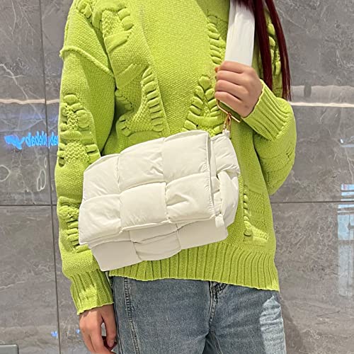 Image of Shoulder Bag Lightweight Puffer Tote Crossbody Bag Handwoven for Women | waterproof nylon, durable, soft padded texture, versatile for travel, work, weekend, everyday, adjustable strap