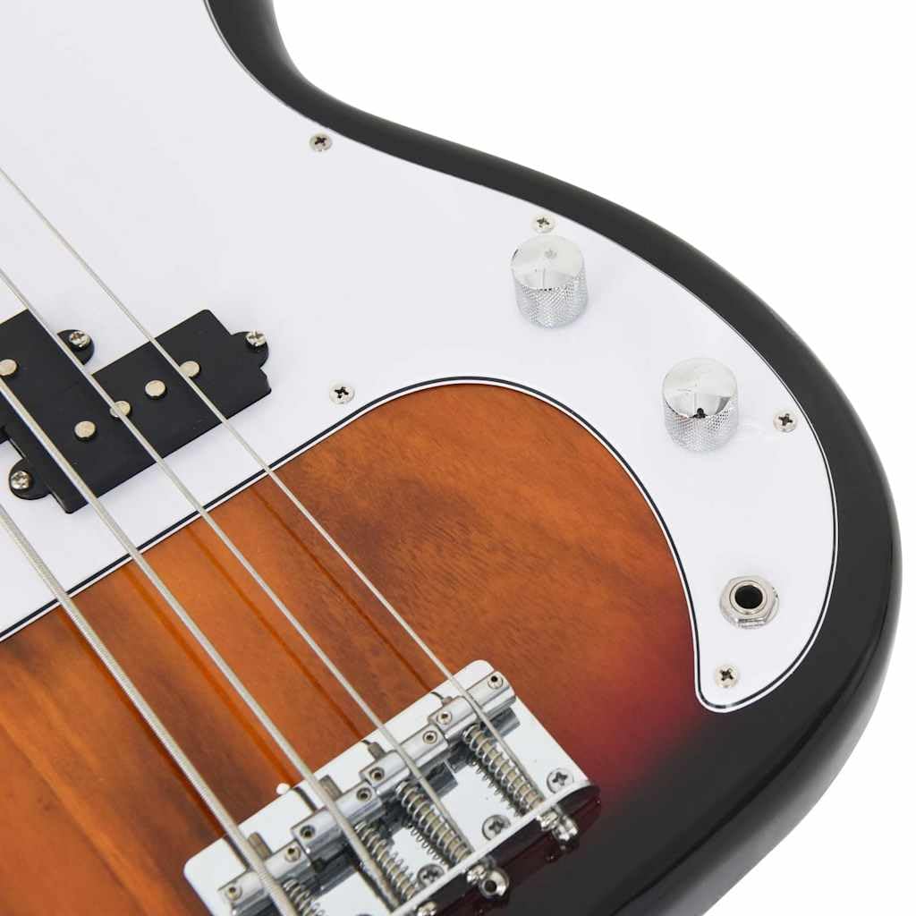 E-Bass für Anfänger 4/4 46 Zoll mit Tasche, Stimmgerät, Audiokabel und Plektrum Set, Birkenholz, Braun Weiß Farbverlauf, Gitarrengurt, Griffbrett für Musikunterricht, Bühne, Schule