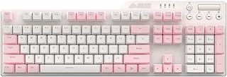 AK35I Hot-Swappable Wired Full-Size Mechanical Gaming Keyboard with Blue Switches, Pink-White Matching, Anti-Ghosting Multimedia Keys Roller, White Backlit, Programmable Macro, Aluminum White