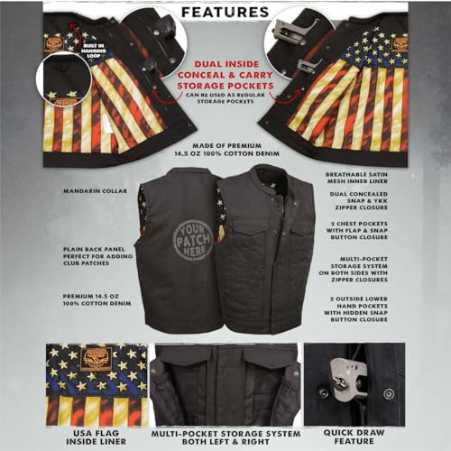 Image of Milwaukee Leather Men's Classic Club Style Premium Denim Motorcycle Biker Vests MDM