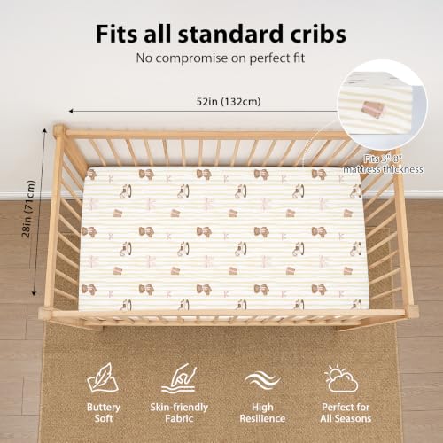 Image of Baby Crib Sheets Girl, 3 Pack Toddler Bed Sheets Fitted for 52 inchx28 inch Standard Crib and Toddler Mattresses, Super Soft Microfiber Pink Bear