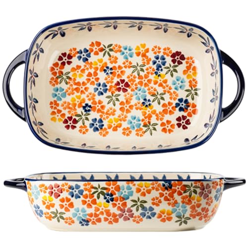 Plato de cacerola, cacerola para horno, 13x7.5x3 pulgadas de cerámica rectangular para hornear con orejas resistente al calor de la ban