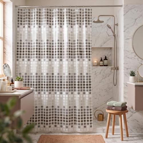 Image of Wakefit PEVA Plastic Printed Shower Curtain 7 Feet | 12 Free Hooks | No Smell, Toxin Free PEVA Plastic | Waterproof Bathroom Curtain | Curtain for Balcony | Height 7ft & Width 6ft | Bubbles