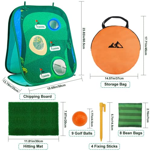 Golf Chipping Cornhole Game Set For Indoor Outdoor Yard Play, With Foldable Golfing Target Bean Bag Toss Board For All Ages & Abilities, Golf Hitting Mat, 9 Golf Balls, 8 Bean Bags, Carrying Bag #TOP3