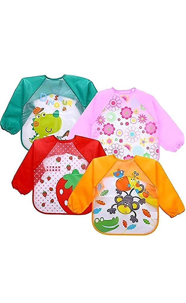 Full Sleeves Washable Waterproof Feeding Bib For Babies and Kids Soft Cartoon Print Bib (Assorted Color) (Pack of 1)-image-3