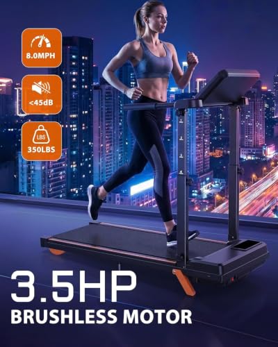 Image of Walking Pad Treadmill with Desk, Foldable Incline Treadmills for Home, Treadmills for Home with Adjustable Handlebar, Removable Desk and 12% Incline, Ideal for Walking, Jogging and Home Office