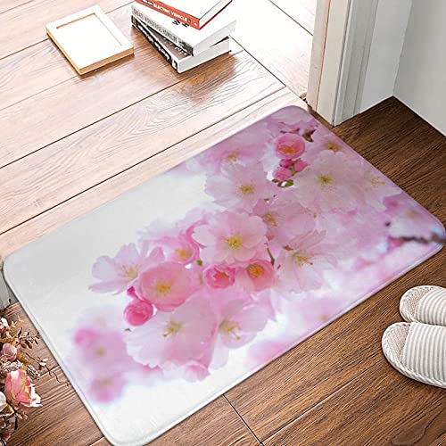 Vucemi Pink Cherry Blossoms Printed Doormat Outdoor Indoor Rugs Durable Door Mats Absorben Rubber Backing Non-Slip Welcome Mat - 16X24In #TOP1