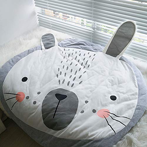 Abreeze Grey Nursery Rug Bunny Baby Play Mat Round Baby Mat Tummy Time Mat Carpet Cartoon Rabbit Home Decor,Grey Tummy Time Blanket #TOP4