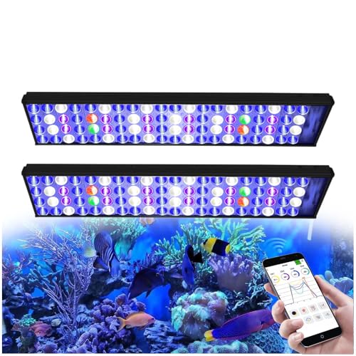 2 x PopBloom H54 WiFi Meerwasser Aquarium Beleuchtung, Volles Spectrum Led Aquarium Lampe für Reef Coral SPS/LPS Fischaquarium, APP unterstützt Deutsch (für 105-130cm)