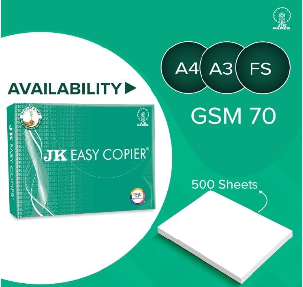 Image of JK Easy FS legal SIZE Copier Paper | LEGAL SIZE | FS SIZE |70 GSM | 500 Sheets | White Paper,1 Ream | For Laserjet & Inkjet Printer | Fast Drying | Both Side Print, With Extra Sheet