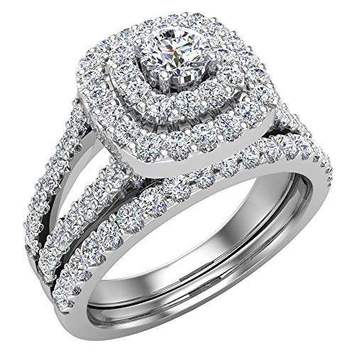 Cushion Shape Wedding Rings Set Diamond Bridal Sets Double Halo Style 1.10 ctw