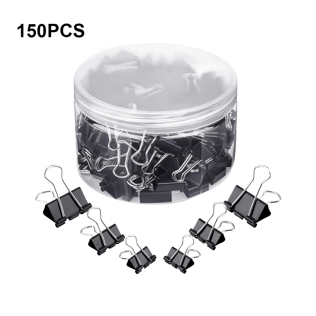 5 set da 150 clip per forniture per ufficio, resistenti all'usura, per rilegatura di documenti, in metallo, per documenti domestici, colore nero