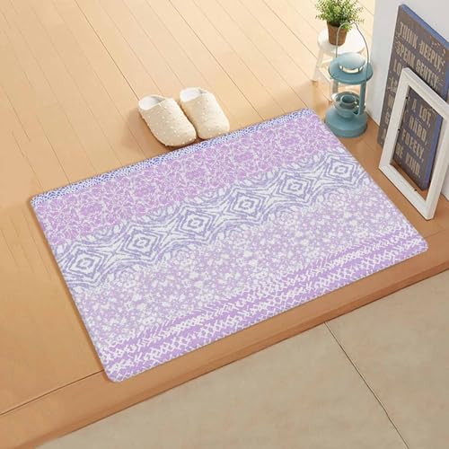 Purple Boho Antifatigue Kitchen Bath Door Mat Cushioned Runner Rug,Washable Welcome Floor Sink Mat,Waterproof Kitchen Standing Doormat,Minimalist Batik Geometric Tie Dyeing Mandala Bohemian 18