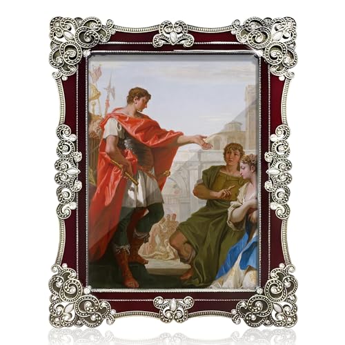 Image of DUENPY Metal 5x7 Photo Frame HD Glass Wine Red 1 Pack | Vibrant Red Metal Frame, Elegant Desktop Ornament, Perfect for Photo Display and Holiday Gifting