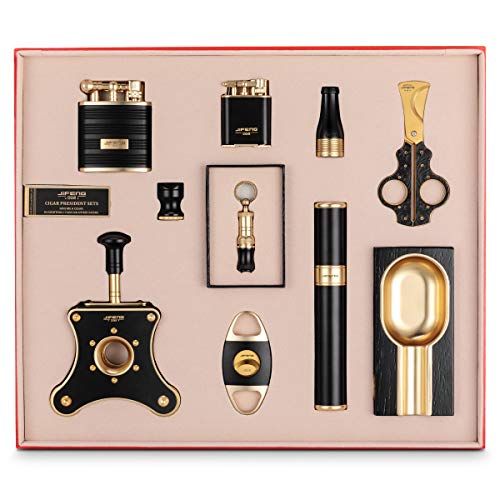 Cigar Cutter Set 10 Piece Cigar Punch & Ashtray & Cigar Lighter& Cigar Stand Luxury Accessories Cigar Smoking Gift Set(Color:Black)