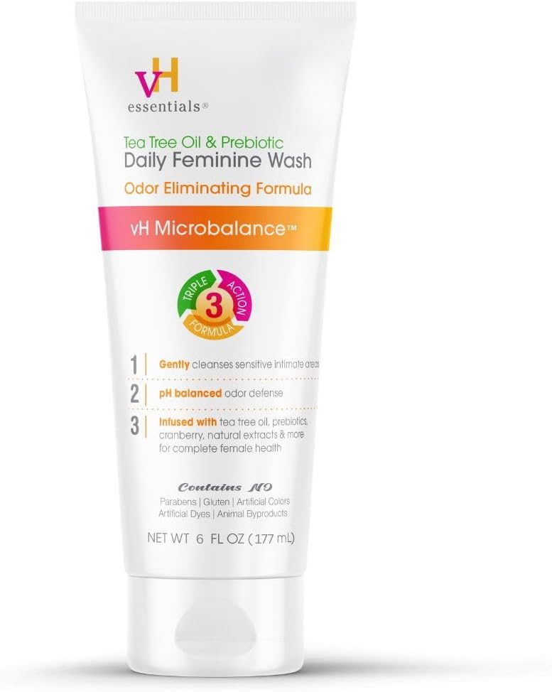 vH essentials, Ph Balanced Daily Feminine Wash, Tea Tree Oil & Prebiotic, 6, Fl Oz, (Pack Of 1) 54306 Clear