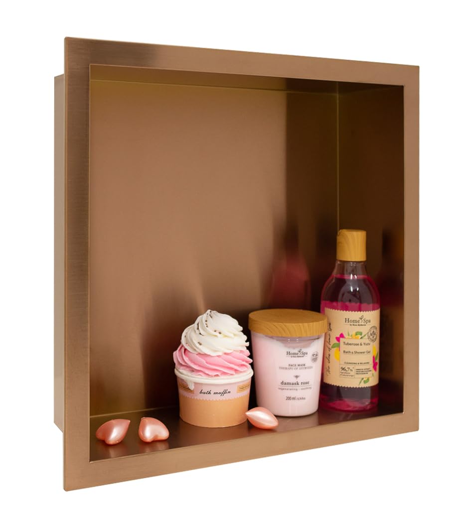 Wall-Box One Nicho de Ducha de Acero Inoxidable Cobre 30x20x10cm, Cobre, Nicho de Ducha de Pared, Impermeable, Instalación de Nicho Flexible, Nicho para Utensilios de Baño, Sin Azulejos