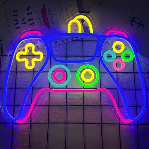 Gaming Neon Sign Gamepad Shape LED Game Neon Light Signs with Acrylic Board USB Powered with Dimmable On/Off Switch Gaming Lights for Bedroom Game Zone Man Caves Club Wall Decor (Game B1)